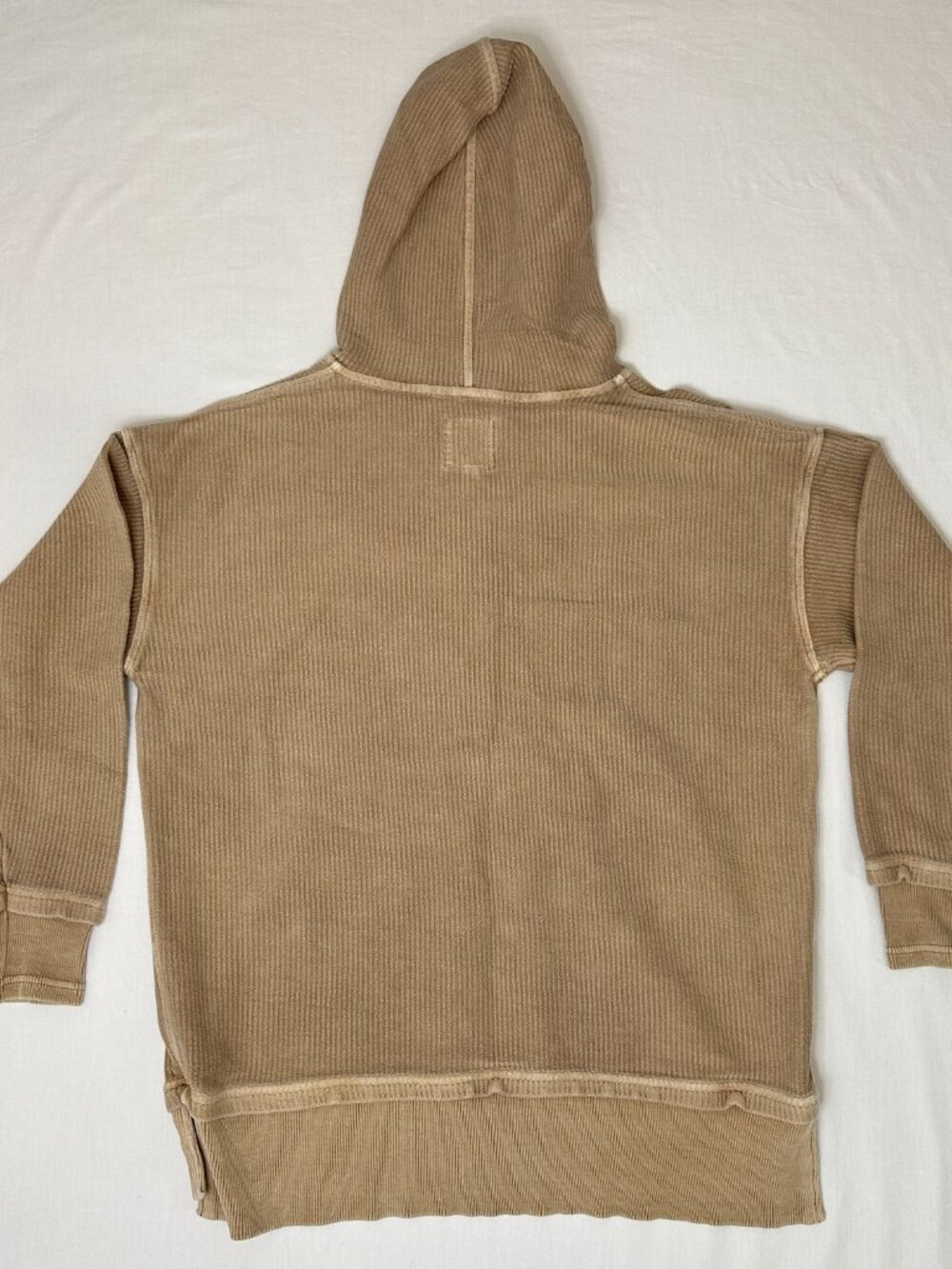 Aerie Ribbed Hoodie XXS Beige Oversized Henley Pullover Soft Neutral Lounge - Picture 3 of 7